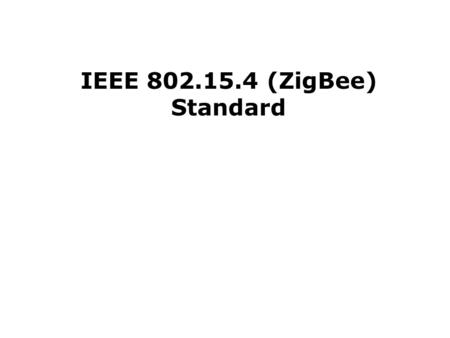 IEEE 802.15.4 (ZigBee) Standard. Home Networking Automotive Networks Industrial Networks Interactive Toys Remote Metering 802.15.4 Application Space.