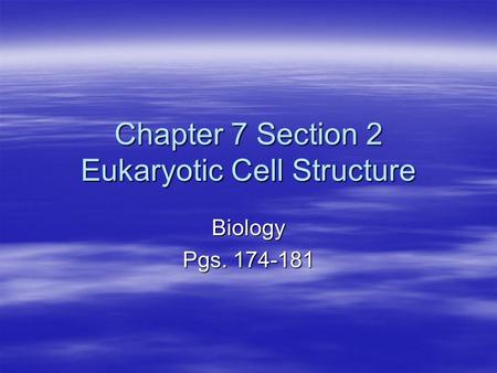 Chapter 7 Section 2 Eukaryotic Cell Structure