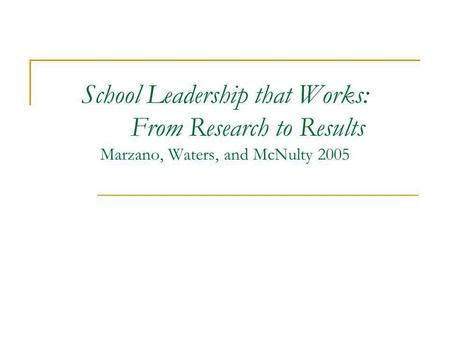 School Leadership that Works: