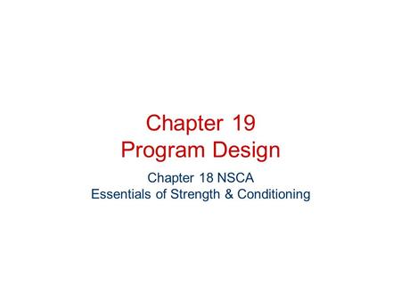 Chapter 19 Program Design